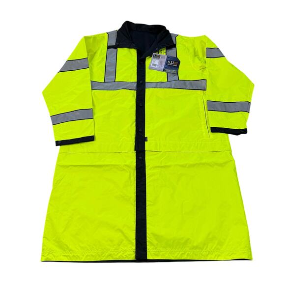 NWT 5.11 TACTICAL LONG REVERSIBLE RAIN COAT 48125 BLACK HI-VIS YELLOW UNIFORMS